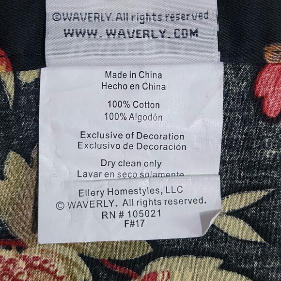 Set of 2 Waverly Felicite Noir Cotton Rod-Pocket Valance Black Floral Scalloped - Picture 6 of 9